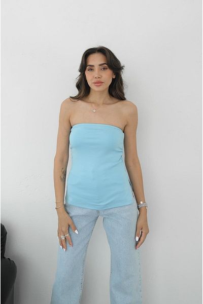 Havoş Blue Gather Detailed Strapless Blouse