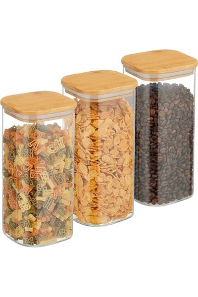 Generic Glass Storage Jars, Airtight Food Canisters with Bamboo Lid, 50oz Storage Jar, 10 * 10 * 2