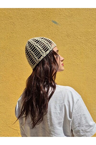 MELUSH Pălărie croșetată din tricot cu sclipici de culoare bej, șapcă cu mode...