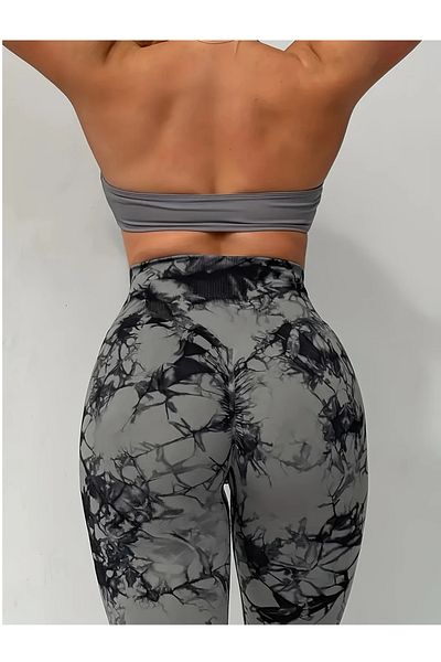 CEDAN Pantaloni de antrenament flexibili, cu model Tie-Dye, pentru ridicarea feselor, lavabili la mașină, stil sport