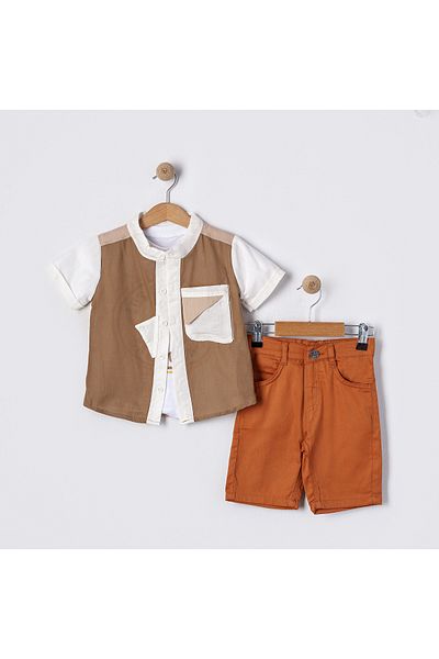 Bulut Baby Boys' Summer, Holiday Shirt-T-Shirt-Shorts Set