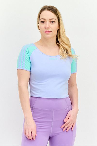 adidas Women Sportswear Fit Short Sleeve Outdoor Top, Light Blue