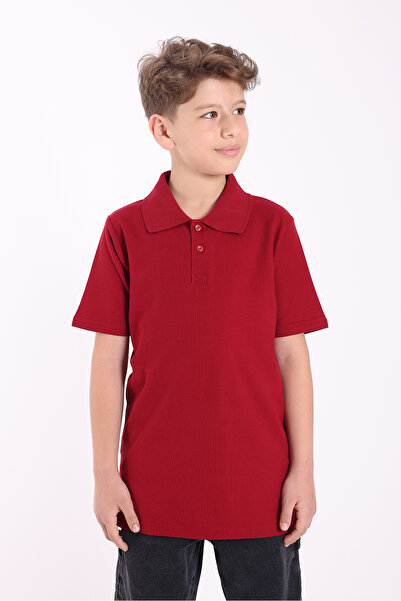 Rekormoda Tricou unisex pentru copii cu guler polo basic cu mânecă scurtă pentru liceu tricou bumbac 100% 5-2XL Vârsta Burgundy