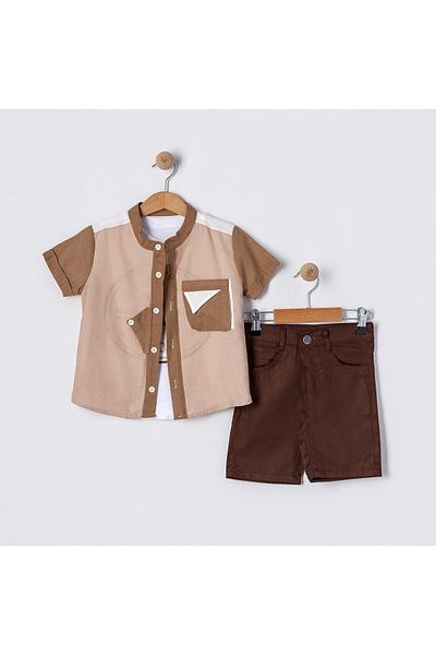 Bulut Baby Boys' Summer, Holiday Shirt-T-Shirt-Shorts Set