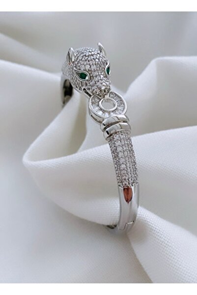 VNS Accessories Vip Zirkon Taşlı Leopar Kelepçe Bileklik