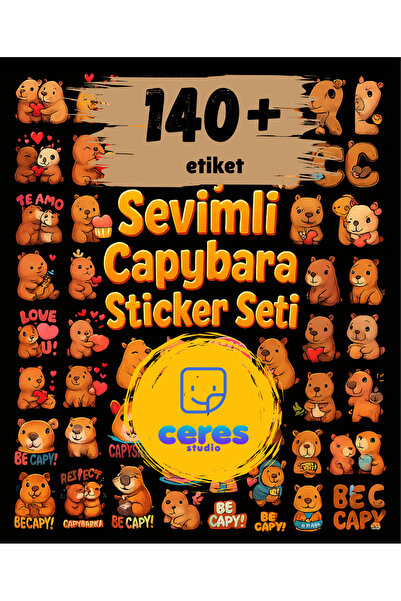Ceres Studio Capybara Sticker Seti – 144’lü Sevimli Etiket Paketi (8 Sayfa)