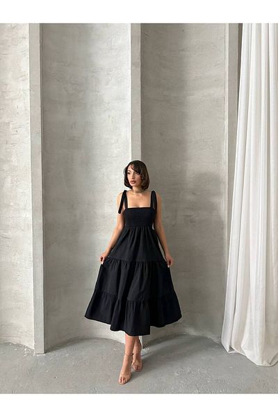 S&A Collectionn Women's Thick Strap Shoulder Tie Gipeli Knee Length Casual Dress