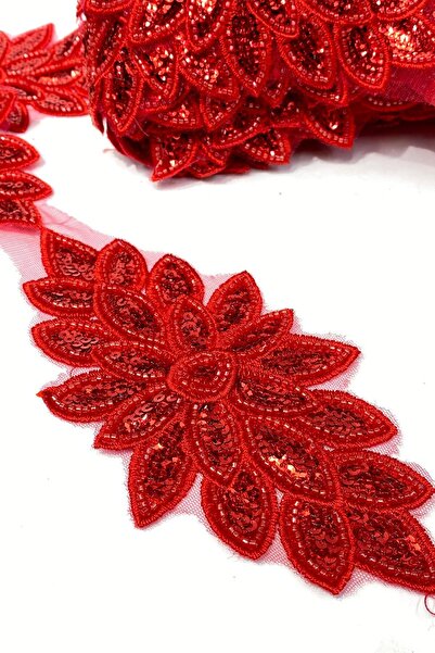 Limelia Απλικέ με κόκκινες χάντρες με κεντημένο σχέδιο λουλουδιών με φαρδιά λ...