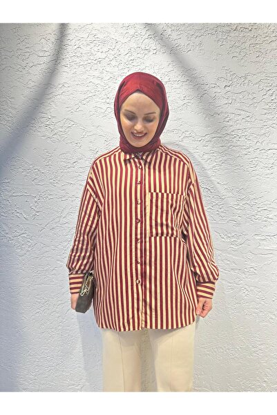 Fast Perry Çizgili Gömlek Bordo