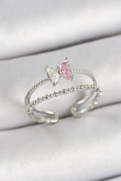 BESKAR Silver Color Adjustable Women's Ring with Brass Butterfly Figure and Zircon Stone
