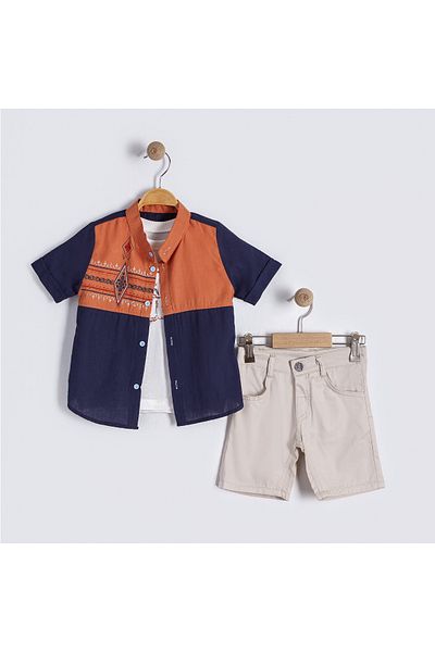 Bulut Baby Boys' Summer, Holiday Shirt-T-Shirt-Shorts Set
