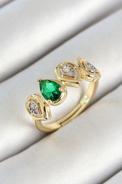 BESKAR Gold Color Adjustable Women's Ring with Brass Row Drop Figure Zircon Stone