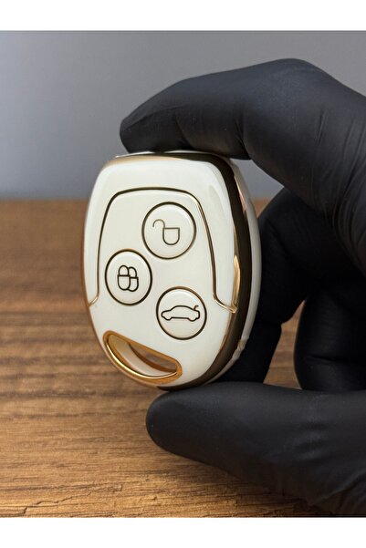 Luxe Aksesuarr Husă de protecție pentru chei din silicon cu 3 butoane compatibilă Ford Focus 2, Fiesta – acoperită cu nano – culoare albă