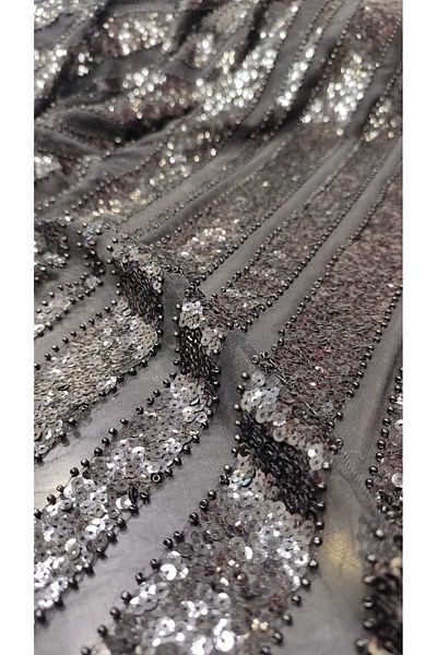 River Fabrics Sequin Beaded Evening Dress Fabric Black