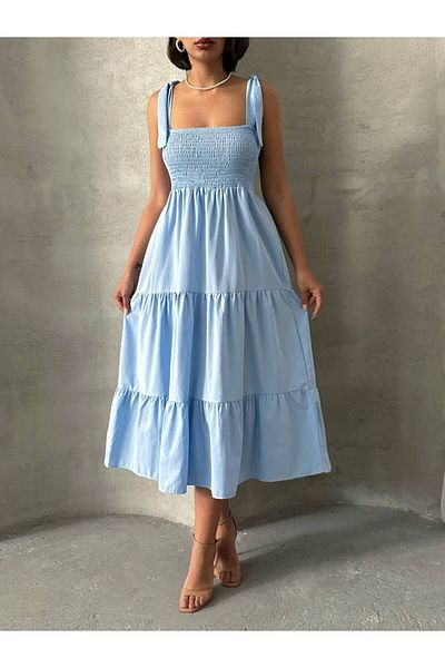S&A Collectionn Women's Thick Strap Shoulder Tie Gipeli Knee Length Casual Dress