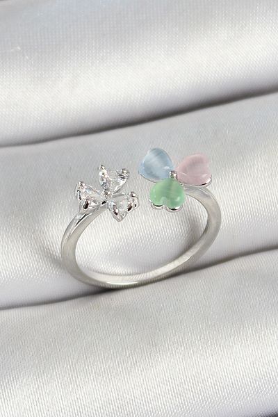 BESKAR Silver Color Adjustable Women's Ring with Brass Heart Figure Zircon Stone