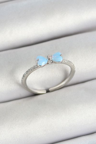 BESKAR Silver Color Adjustable Women's Ring with Brass Bow Figure and Zircon Stone