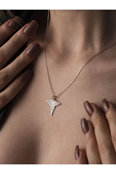TigerxlJewellery 925 Ayar Gümüş Caduceus Sağlık Sembolü Kolye - Kadın Doktor ve Hemşire Hediyesi