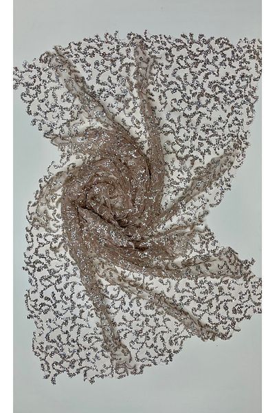 zeinapp Laser Cut Messy Pattern Powder Pink Sequin Tulle Runner 60X130