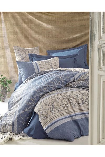 RBY Cotton Box Toprak Serra Navy Blue Single Duvet Cover Set