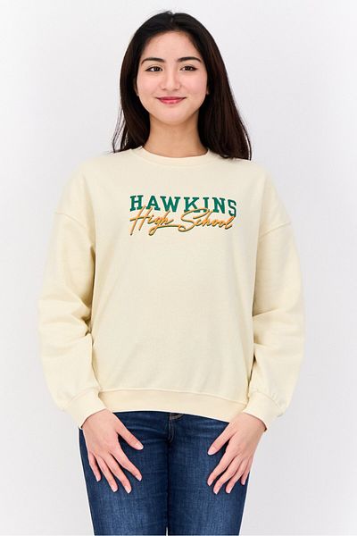 Don't Call Me Jennyfer Stranger Things x DCMJ Women Crew Neck Graphic Print Sweatshirt, Beige