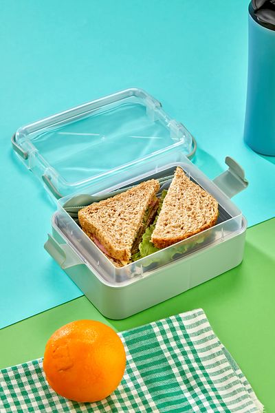 Espas Home Double Deck Portable Lunch Box – Transparent Lid, Handle, Leakproof Food Container - Green