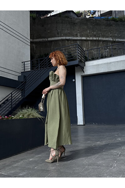 Bak'ap Design Chest Flywheel Detailed Curved Bustier Collar Corset Long Dress