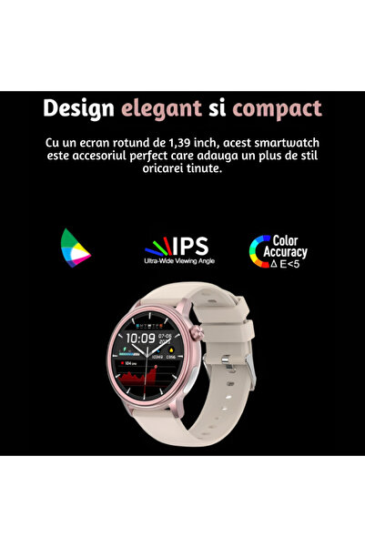 Lommad ® Smartwatch, 1.39" Display, Uric Acid Monitoring, Blood Sugar, Blood Pressure, Beige-Pink