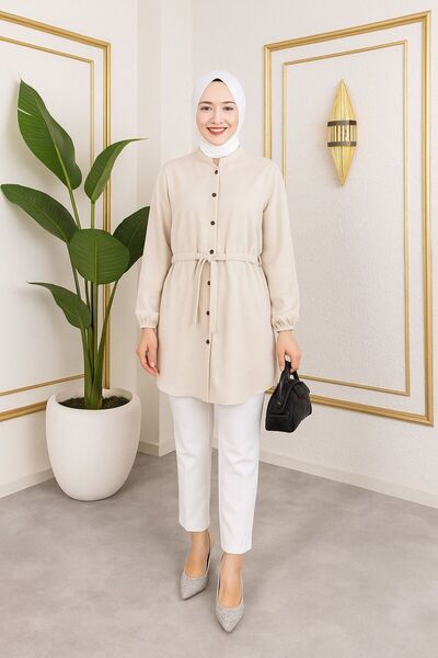 sd butique Kuşaklı Düğmeli Tunik – Rahat Kesim, Şıklık ve Sadelik Bir Arada