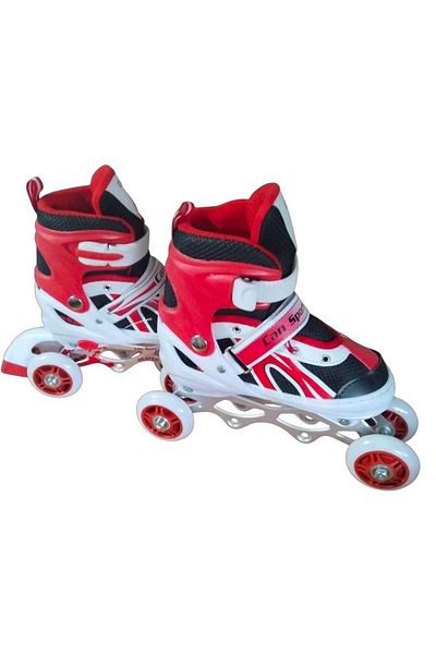 BURAK CAN SPORT Cansport Adjustable (2+2) Metal Body Silicone Wheel Lighted Children's Skating Skates