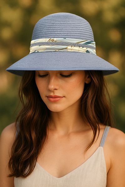 LAGRANZE Women's Scarf Detailed Straw Summer Wide Brim Beach Hat