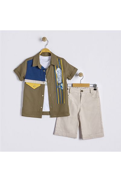 Bulut Baby Boys' Summer, Holiday Shirt-T-Shirt-Shorts Set