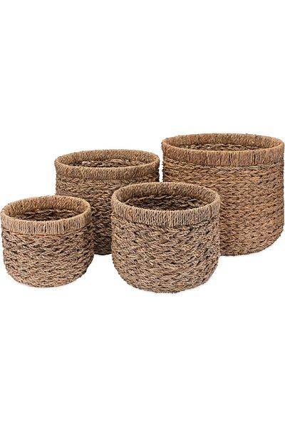 Bahçem Decorative Natural Color Seagrass Round Wicker Basket Organizer Set of 4
