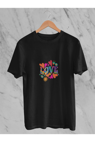 MG تي شيرت نسائي مطبوع عليه LOVE بياقة دائرية من القطن مقاس كبير وأكمام قصيرة