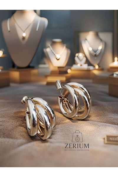 ZERİUM Gold / Gold Color Coated Rose Steel Women's Earrings 316L