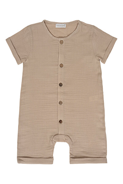 Petit Boom Kız / Erkek Bebek Pamuklu Müslin Düğmeli Tulum Bej
