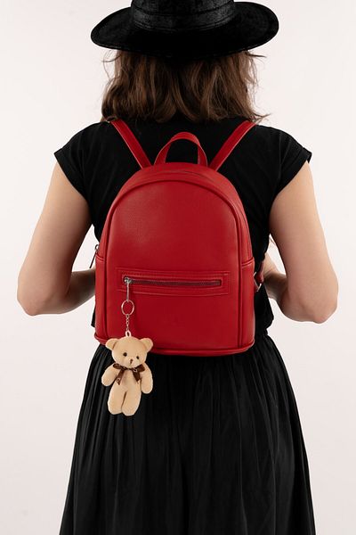 FLEXON White Soft Faux Leather Front Zipper School Backpack with Pocket