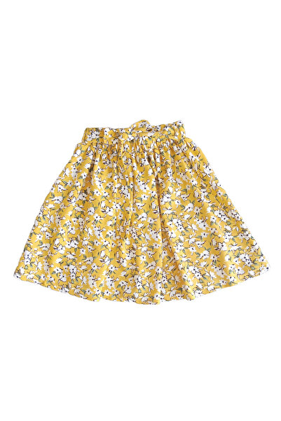 MODA59 Kız Çocuk Etekli Takım, Etek T-shirt Takım, Çiçekli Etek Fitilli Ekru T-shirt