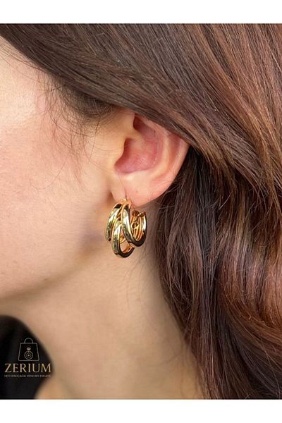 ZERİUM Gold / Gold Color Coated Rose Steel Women's Earrings 316L