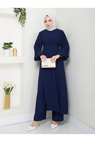 EFSUN MODA UZUN TAKIM 120CM BOY ÖNDEN YIRTMAÇLI KOLU PİLİSELİ PANTOLON TAKIM 840