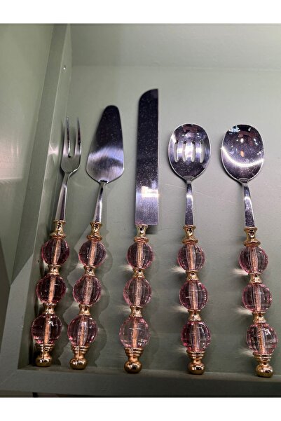 hediye Esterhomedecor 5-Piece Bead Model Serving Spoon Set Pink
