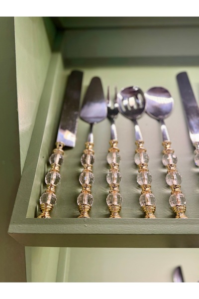 hediye Esterhomedecor 5-Piece Bead Model Serving Spoon Set Gold