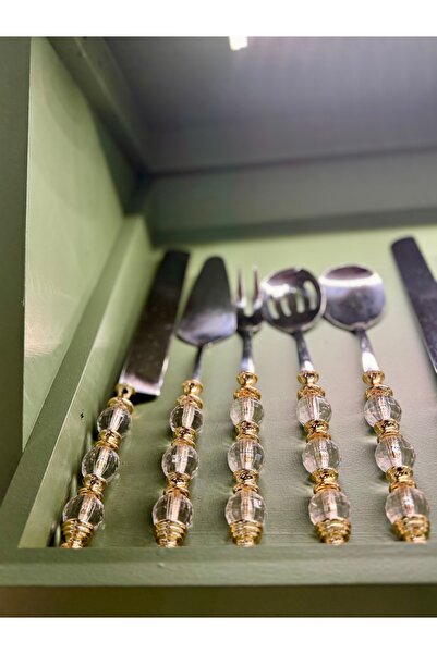 hediye Esterhomedecor 5-Piece Bead Model Serving Spoon Set Gold