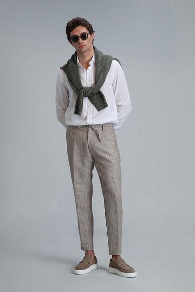 Lufian 111190329 Mario Smart Men's Chino Trousers Tailored Fit Men's Trousers Beige
