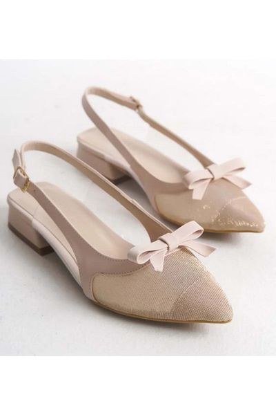 Kocamanlar Ayakkabı Feles Bow Lace Detailed Open Back Women's Ballerina Shoes Ten