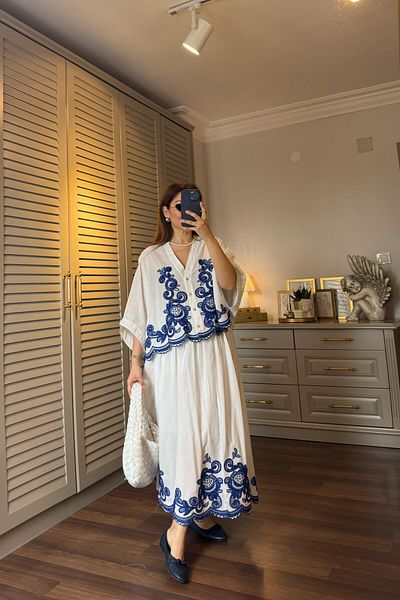 Lavanta Tekstil Embroidered Shirt Skirt Set