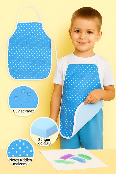 Morlay 6 Pieces Blue Children's Bib – Nursery Kindergarten Activity Painting Bib with Liquid Proof Sponge for 2-8 Years Old