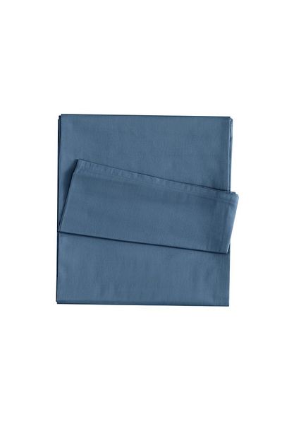 Linens مزيج وتطابق ملاءة سرير مزدوجة من القطن والساتان باللون النيلي