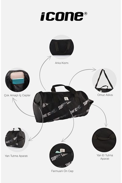 ICONE BAG Unisex Sports Bag - Cylinder Model, Printed, with Pocket, Handle and Adjustable Strap