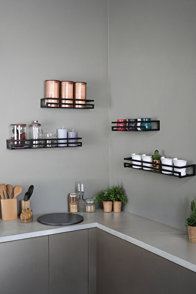 Forada Home & Style 4 Parça Mutfak Rafı Seti Siyah Metal
